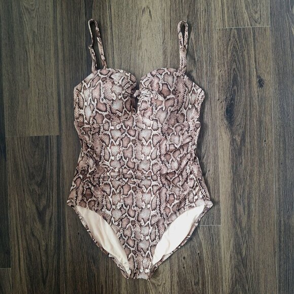 💙 Kona Sol One Piece Swimsuit Reptile Snake Print Stomach Flattering Size L - Picture 8 of 8